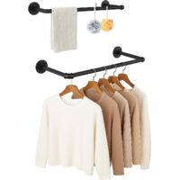 BALLSHOP Tringle à vêtements murale robuste en fonte - Lot de 2 porte-cintres muraux 50 cm - Porte-manteau mural design - Gain de place pour entrée, couloir, chambre(Noir)