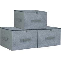 KingSaid Lot de 3 boîtes de rangement pliables en lin avec couvercle à glissière, panier rangement avec couvercle pour vêtements, boite de rangement vetement, paniers et boîtes de rangement maison (Gr