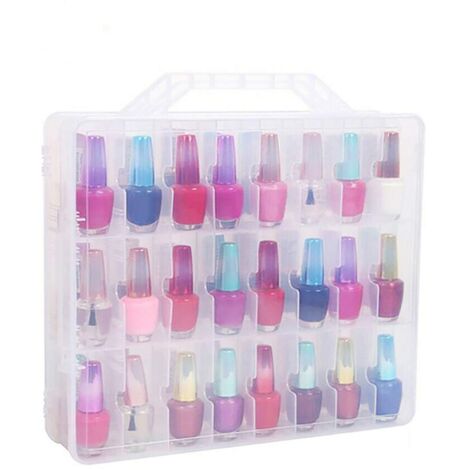 Kingsaid Nail Polish Storage Box 48 Lattice Cosmetic Storage Holder Portable Universal Clear Double Side Storage Case (1/5)