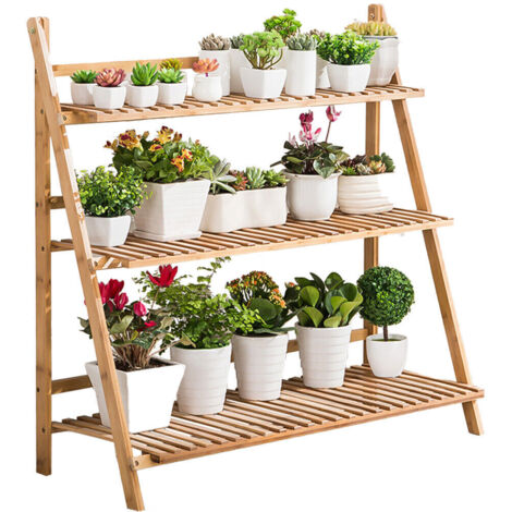 Kingsaid Foldable Plant Stand 3 Tier Flower Ladder Stand Planter Ladder Stand Indoor Outdoor Garden Ladder Display Shelf Wooden Plant Ladder Storage Display Shelf for Living Room Balcony (1/5)