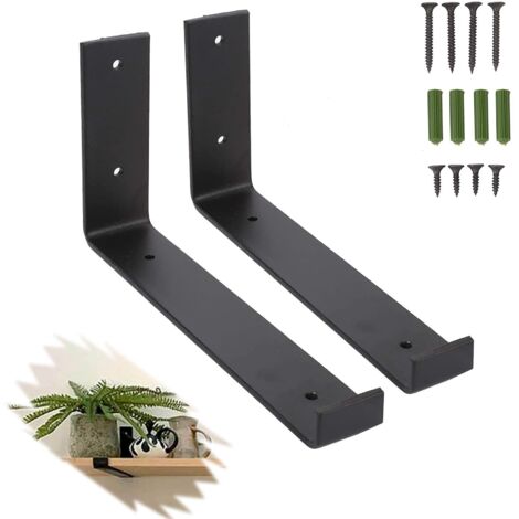 Youyijia 2pcs Shelf Brackets Heavy Duty Scaffold Board Shelf Brackets Black Right Angle Wall Mounted Vintage Shelving with Matching Screw and Anchors(4.5 x 9 inch)