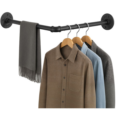 JF HOME BLISS Wall Mounted Clothes Rail Small Garment Bar Towel Holder Industrial Pipe Hanging Rack Vintage Retro Retail Detachable H Wardrobe Rail for Bedroom (Black 1pcs, V - 80cm) (1/5)