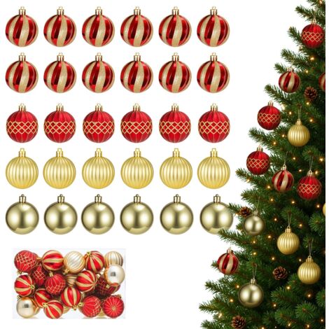 JF HOME BLISS 30Pcs 60mm Christmas Ball Ornaments Red Gold Christmas Tree Decorations Shatterproof Xmas Bulbs with Strings for Holiday Party Wedding Home Decoration (1/5)