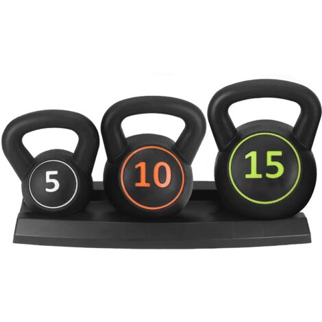 Trintion 3 Pcs Kettlebell Set 5lb 10lb 15lb Weight Lifting Training Kettle Bell Cardio Strength Exercise Equipment for Home Gym Workout Bodybuilding
