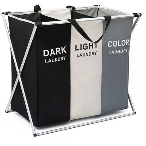 Youyijia 3 Section Laundry Basket Laundry Bag Foldable Rolling Basket Laundry Collector with 3 Removable Bags Sturdy Metal Frame Dirty Clothes Bag