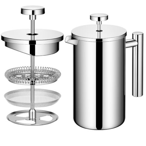 JF HOME BLIS 650Ml/4Cup Stainless Steel French Press, Double Walled Insulated French Press with Silver Color, Stainless Steel Plunger Coffee Maker 3 Level Filtration System for Home Office and Camping (1/4)