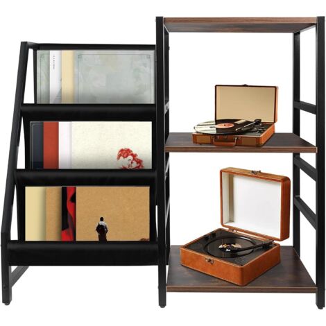 Youyijia 3-Tier Vinyl Record Storage Stand, Holds Up to 200 Albums, Turntable Stand with Vinyl Holder, Record Storage Cabinet, Brown Wood & Metal, 84 x 74 x 30 cm, Living Room, Bedroom, Office (1/5)