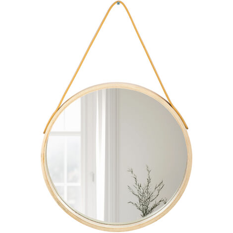 Supernic 30cm Round Wooden Frame Hanging Wall Mirror, Modern Minimalist Decorative Mirror for Bathroom, Living Room, Bedroom, Hallway