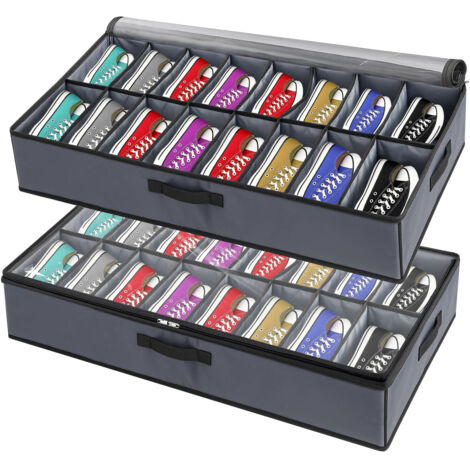 LN COZY CORNER Under Bed Shoe Storage Organiser for 32 Pairs  Clear Foldable Shoe Boxes Set of 2, Non-Slip Velcro Bottom & Reinforced Handles