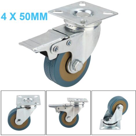 Trintion Set of 4 Heavy Duty Swivel Castor Wheels Casters for Furniture Trolley and More - Up to Load Capacity (50mm - Teal & Silver) (1/5)
