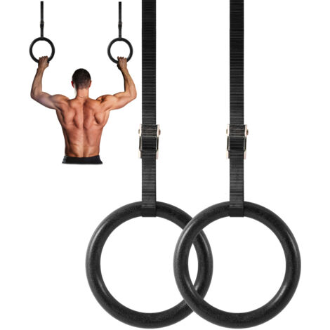 Youyijia Gymnastic Rings with Straps and Metal Buckles Pull Up Ring Exercise Suspension Trainer Non-Slip Gym Ring Fitness Training Equipment for Adults Kids