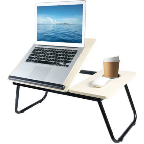 Holdfiturn Foldable Laptop Desk, Laptop Table with Cup Holder, Height Adjustable Computer Bed Tray Table, Reading Holder Notebook Stand for Eating Reading Working Wood