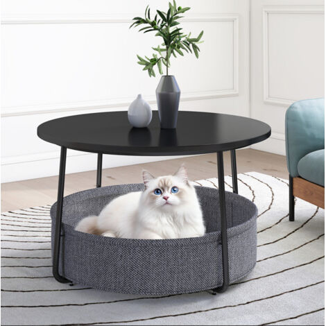 JF HOME BLISS Round Side Table with Storage Basket 2-Tier Coffee Table for Living Room, Bedroom Sturdy & Easy Assembly, Modern Design (Black) (1/5)