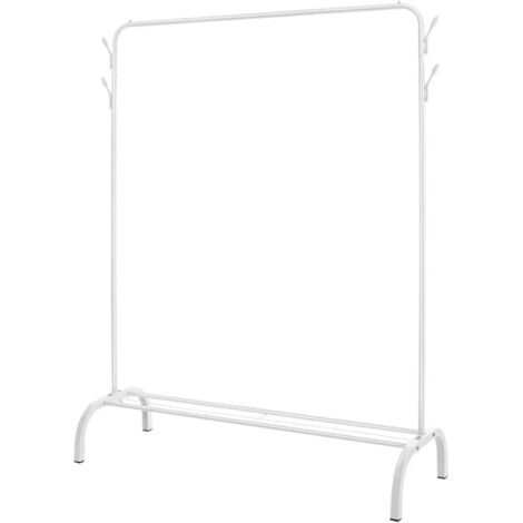 Holdfiturn Clothes Rail, Single Pole Clothing Rail for Bedroom, Multifunctional Metal Hanging Rails, Heavy Duty Clothes Rack, Coat Rack, Garment Drying Rack with Shoe Storage Shelf for Hallway White