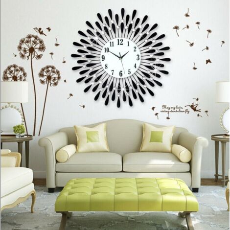 Holdfiturn Crystal Diamond Wall Clocks Modern Wall Clock Flower Wall Clock Silent Metal Clock 45cm for Living Room Bedroom Home Wall Art Decoration (1/5)