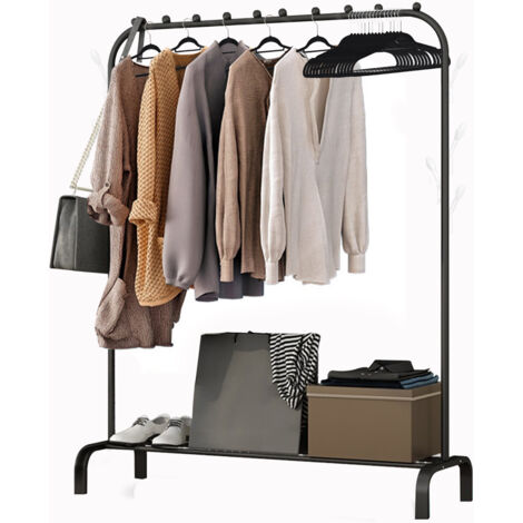 Holdfiturn Heavy Duty Clothes Rails Clothing Rail for Bedroom 147.5x110x40.3cm Clothing Coat Rack with Storage Rack Hanging Rail for Clothes Hanger Balcony Clothes Drying Rack for Home Office (Black) (1/5)