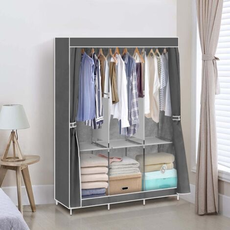 Trintion Canvas Wardrobe 125x45x165cm Foldable Closets Clothes Storage Cabinet with Hanging Crossbar Clothes Sorting Storage Rack for Bedroom (Grey) (1/5)