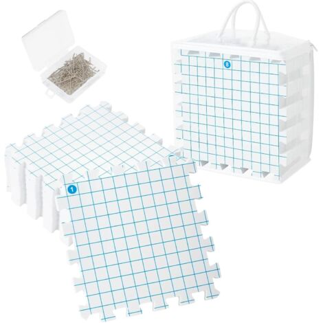 Kingsaid 9-Pack Knitting Blocking Mats Kit with Grid Extra Thick Foam Boards for Knitting Crochet Projects 100 T-Pins Clear Carrying Bag Interlocking Blocking Boards for Shawls Blankets Crafts (9-Pack (1/5)