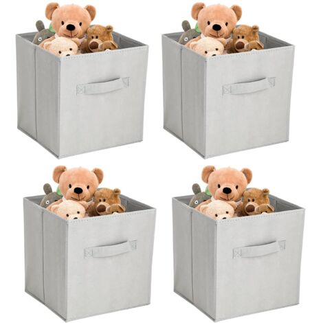 Holdfiturn 4Pcs Fabric Storage Box Collapsible Storage Baskets Cube Foldable Canvas Organiser Boxes Storage Bins for Clothes Books Toys Sundries 28 x 28 x 28 cm (Pure Gray) (1/5)