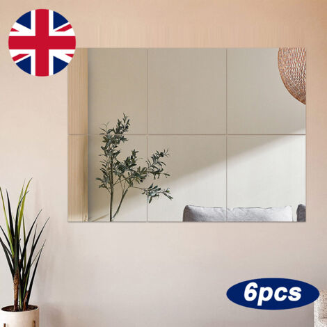 Trintion 6pcs Mirror Tiles 30x30cm Square Mirror Wall Mounted Mirror DIY Full Body Mirror Wall Sticker Sheets Self-adhesive Makeup Mirror Decor Sticker for Bathroom Living Room Kitchen, 6pcs Silver (1/5)
