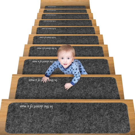 Trintion 14PCS Stair Tread Carpet Non slip Treads Protectors Stair Pads Mat Self Adhesive Reused Staircases Carpet Treads for Stairs for Kids Elders Pets Dark Gray
