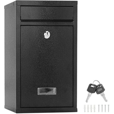 Kingsaid Post Box Letter Box Wall Mounted Mailbox Lockable Waterproof Letterbox Outdoor Steel Parcel Delivery Box Black 32 x 21.5 x 8.5cm
