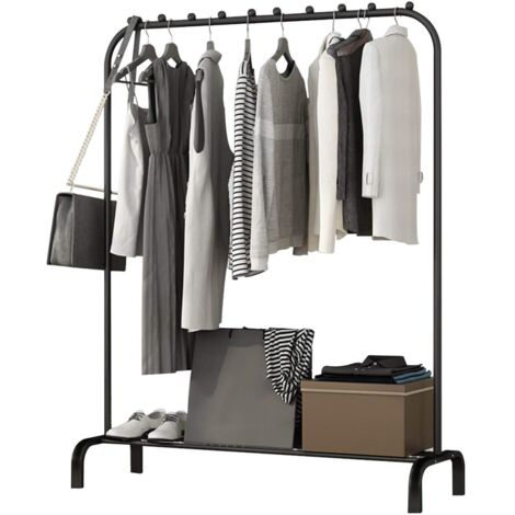 Holdfiturn Heavy Duty Clothes Rail 146 110 40cm Garment Stand Drying Rack with Multi-slip Bead Lower Storage Shelf Freestanding Metal Cloth Hanging for Bedroom (Black) (1/5)