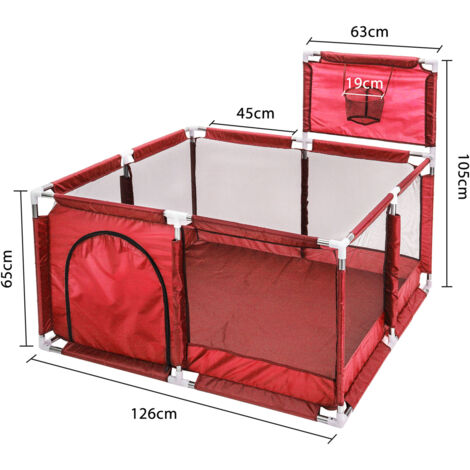 Supernic Baby Playpen Large Playpen Portable Child Safety Yard Activity Center with Basketball Hoop Toddler Fence with Breathable Mesh Extra Large Play Yard for Boys Girls Babies (Four-Plate, Black)