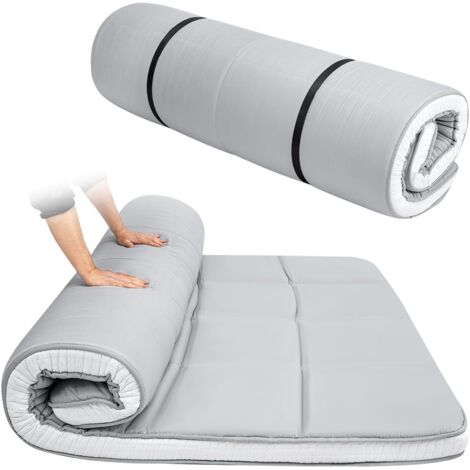 Youyijia Futon Mattress Japanese - 10cm Thick Foldable Floor Mattress Topper, Tatami Sleeping Pad Portable Guest Bed with Storage Bag for Car, Dormitories, Couch Home, Camping (Gray, Double)