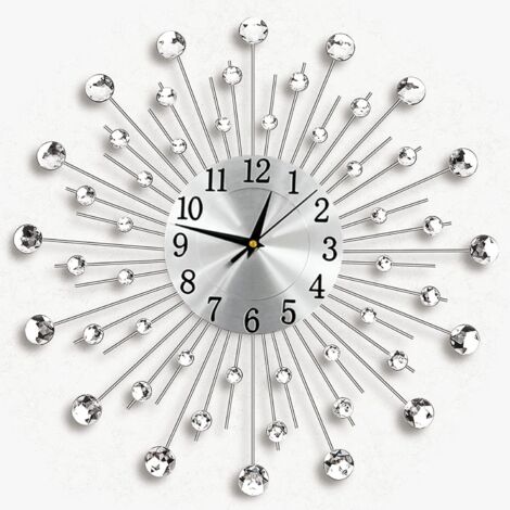 Holdfiturn Crystal Diamond Wall Clocks Modern Wall Clock Flower Wall Clock Silent Metal Clock 50cm for Living Room Bedroom Home Wall Art Decoration