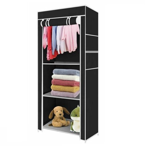 Youyijia 149x70x45cm Portable Wardrobe Single Canvas Wardrobe Clothes Storage Organizer with Hanging Rail Foldable Closet for Clothes, Toys, Shoes, Bags, Living Room, Bedroom, Cloakroom (Black) (1/5)