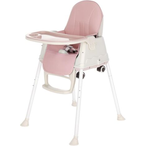 Holdfiturn 3-in-1 Convertible Baby High Chair with Adjustable Height  Dishwasher-Safe Tray, 5-Point Harness & Foldable Design  Ergonomic Infant Feeding Chair for UK Homes (Pink)