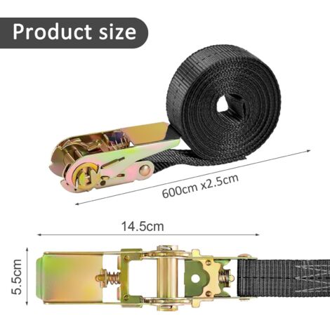 4 Pack Ratchet Tie Down Straps 6m X 25mm - 800kg Load Capacity For Trailers, Motorcycles, Cargo Securing