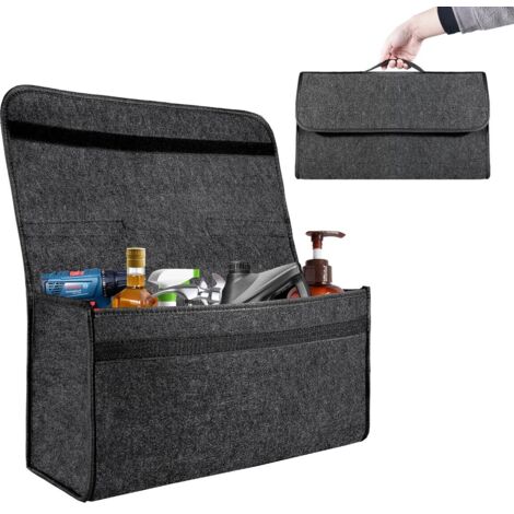 Trintion Car Storage Bag 50x30x15cm Car Boot Organiser Large Anti-Slip Car Boot Storage Bag Foldable Car Boot Bag with Fastening Flip Cover Car Boot Tidy Organiser Tools (Black Large)