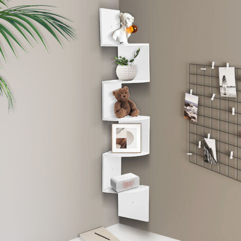 Youyijia 2set Corner Shelf Wooden Corner Shelf White 3 Size 19cm 22cm 26cm Fan Shape White Corner Wall Shelf For Home Furniture And Office Decoration Bathroom Living Room (5-layer corner shelf)