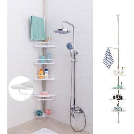 Holdfiturn Telescopic Bathroom Corner Shelf Organizer Adjustable 4 Tier Shower Caddy Storage Rack 220-260cm - White