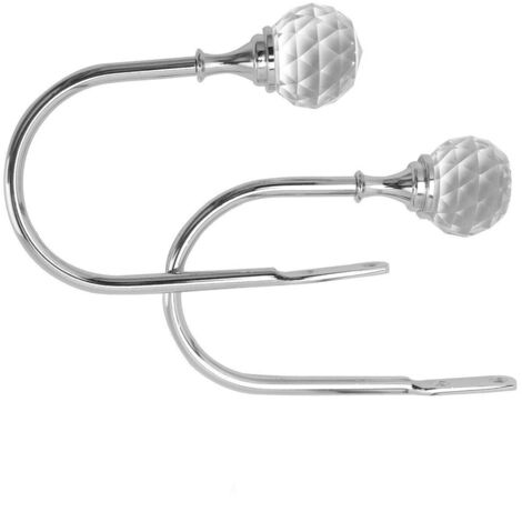 BALLSHOP 2 Pack Curtain Holdback U Style Crystal Ball Decor Curtain Backs Wall Mounted Hooks Heavy Duty Metal Drapery Hook With Screws for Living Room Bedroom Study Room Silver (1/5)