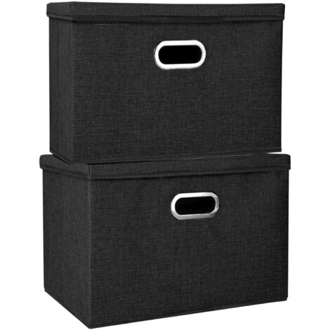 Youyijia 2 Pack Storage Boxes with Lids 45x30x30cm Large Collapsible Storage Cube for Shelves Foldable Linen Fabric Storage Boxes for Homes & Offices(Black) (1/5)