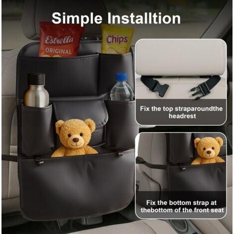 LN COZY CORNER Car Seat Organizer for Kids, Backseat Car Organiser with Tablet Holder, Kick Mat Protection and 9 Storage Pockets, Car Travel Accessories  Black (Without Table)
