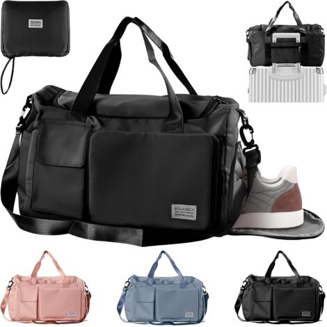 JF HOME BLISS Foldable Gym Duffel Bag, Lightweight Travel Duffel with Shoe Compartment, 36L Large Capacity (Black) (1/5)