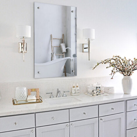 Youyijia Bathroom Mirror Wall Mounted Frameless Unframed Bathroom Mirror with Pre Drilled Holes & Wall Hanging Fixings for Home Bathroom 60 x 40cm