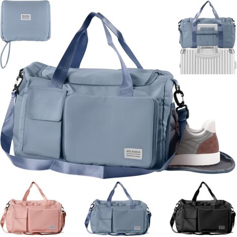JF HOME BLISS Foldable Gym Duffel Bag, Lightweight Travel Duffel with Shoe Compartment, 36L Large Capacity (Blue) (1/5)