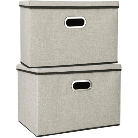 Youyijia 2 Pack Storage Boxes with Lids 45x30x30cm Large Collapsible Storage Baskets for Shelves Foldable Linen Fabric Storage Bins with Handle Cube Storage Unit for Clothes Toys (beige)