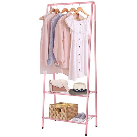 Youyijia Clothes Rail Small Clothe Rack Heavy Duty Metal Garment Rack 60cm x 151cm Garment Rail with Shelves Coat Stand Hanging Rail for Clothes (Pink)
