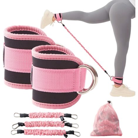 Resistance Bands with Ankle Straps Glute Leg Workout Equipment Bands Booty Exercise for Women Ankle Weights Bands with Carry Bag Home Gym Fitness Pilates Lower Body Tra (Pink) (1/5)