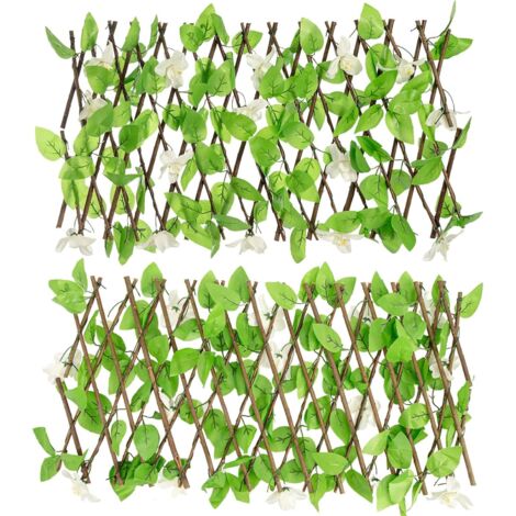 Trintion Artificial Fence Screening, Foldable Trellis with Artificial Leaves, Privacy Garden Fence Screening, Expandable Decorative Faux Ivy Panel for Patio, Outdoor, 30x200cm (2pcs, White Flowers)