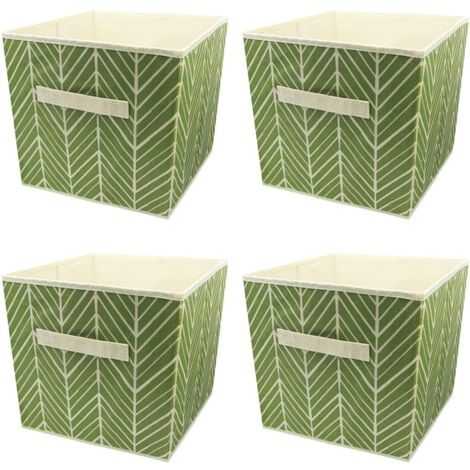 Holdfiturn 4 Pcs Cube Storage Box 27x27x28cm Foldable Storage Cubes for Home Office Nursery Organisation (Light Green) (1/5)