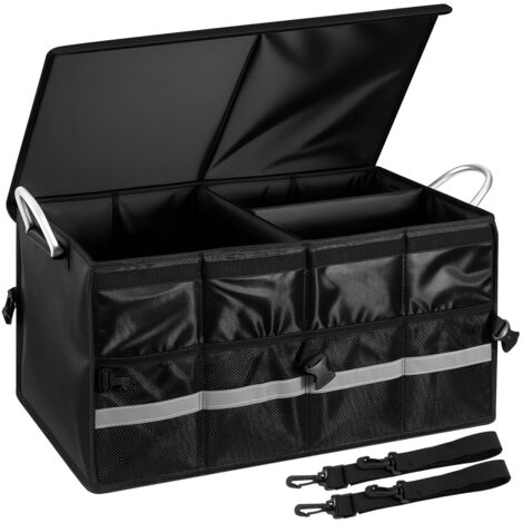JF HOME BLISS Heavy-Duty Car Boot Organiser 65L Collapsible Waterproof Storage Box with Compartments Reflective Strips & Anti-Slip Base for SUV Truck Hatchback Foldable Cover & Mesh Pockets Black (1/5)