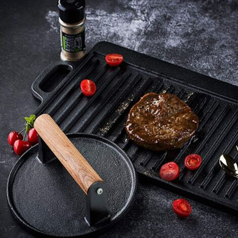 Trintion 7-Inch Round Cast Iron Grill Press for Kitchen - Heavy Duty Burger Weight Press with Nonstick Surface and Wooden Handle for Bacon Burgers Steak (1/5)