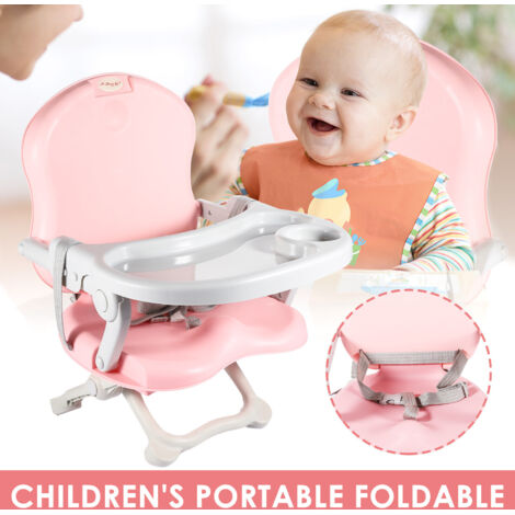 YORKING Portable High Chair Travel Highchair Pink Babies and Children's Booster Seat Folding Compact Height Adjustable with Cushion Pads Removable Tray Indoor and Outdoor Use